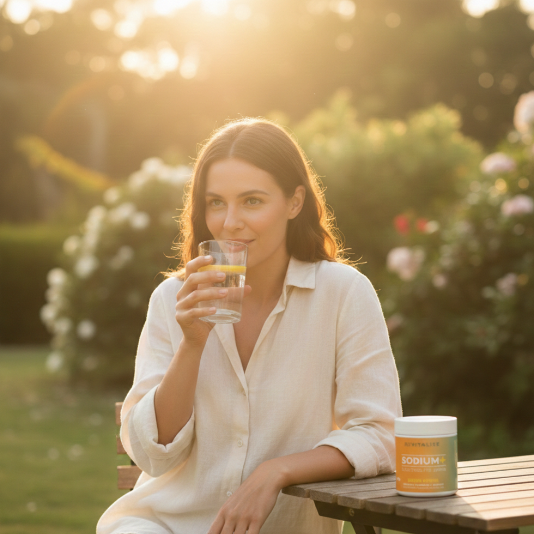 Woman drinking ReVitalise electrolytes