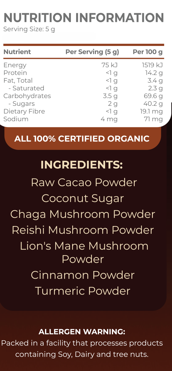 Mushroom Hot Chocolate Powder: 500g